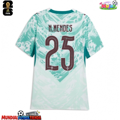 Camiseta Portugal Nuno Mendes #25 Segunda Equipación Replica Mundial 2026 para mujer mangas cortas